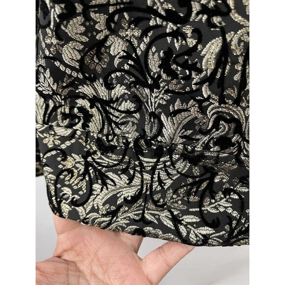 Georgiou floral Jacquard Jacket 10 Cropped 3/4 sleeve zip Black Gold Holiday NYE - Picture 6 of 9